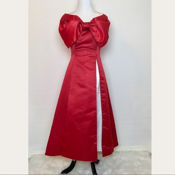 red 80s prom dress